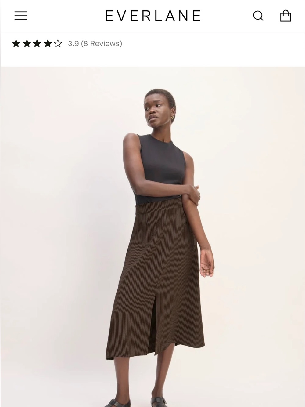 Everlane midi skirt black and brown stripes size 12